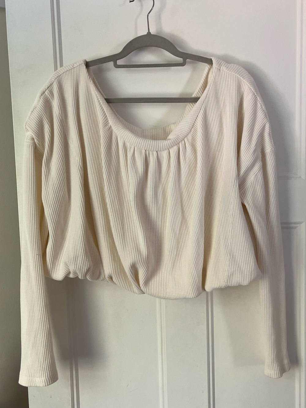 Waffle Knit Off-the-shoulder Bubble Sweater
